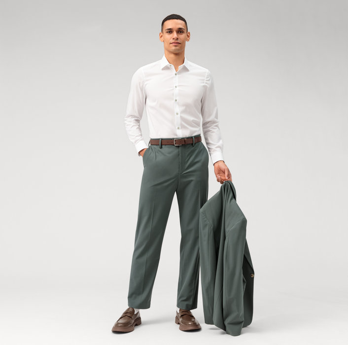 Olymp Camicia Olymp Bianca Slim Fit Con Bottoni Verde