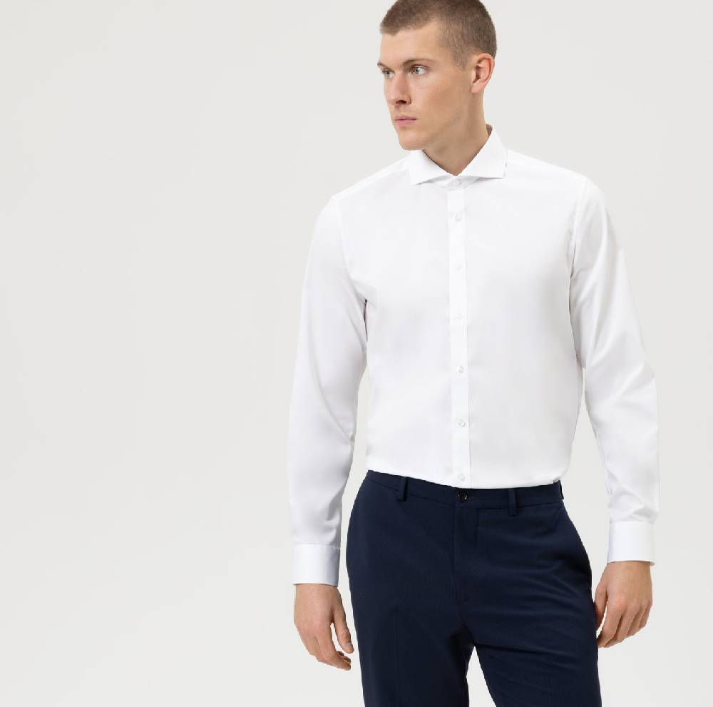 Olymp Camicia olymp bianca slim fit cotone twill stretch facile stiro