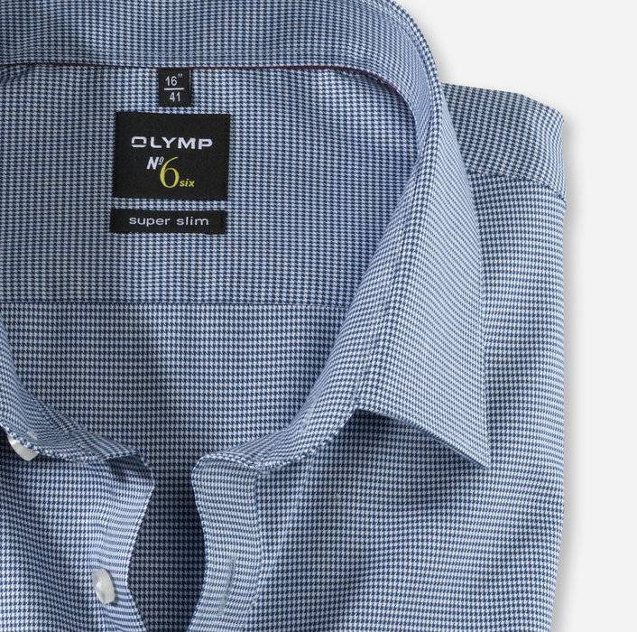 Olymp Camicia Olymp Blu A Quadretti Super Slim Fit Cotone Stretch