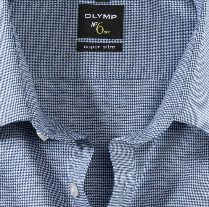 Olymp Camicia Olymp Blu A Quadretti Super Slim Fit Cotone Stretch