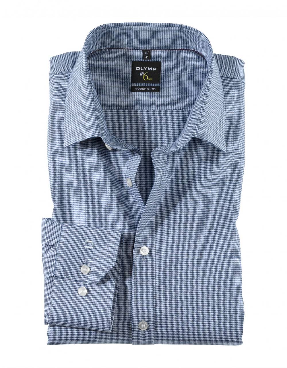 Olymp Camicia olymp blu a quadretti super slim fit cotone stretch