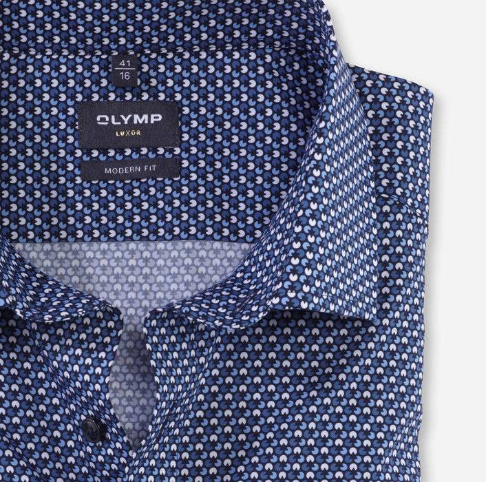 Olymp Camicia Olymp Blu In Cotone Popeline Stampato Modern Fit