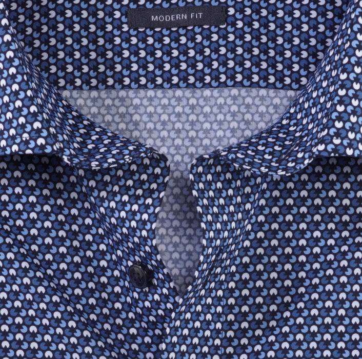 Olymp Camicia Olymp Blu In Cotone Popeline Stampato Modern Fit