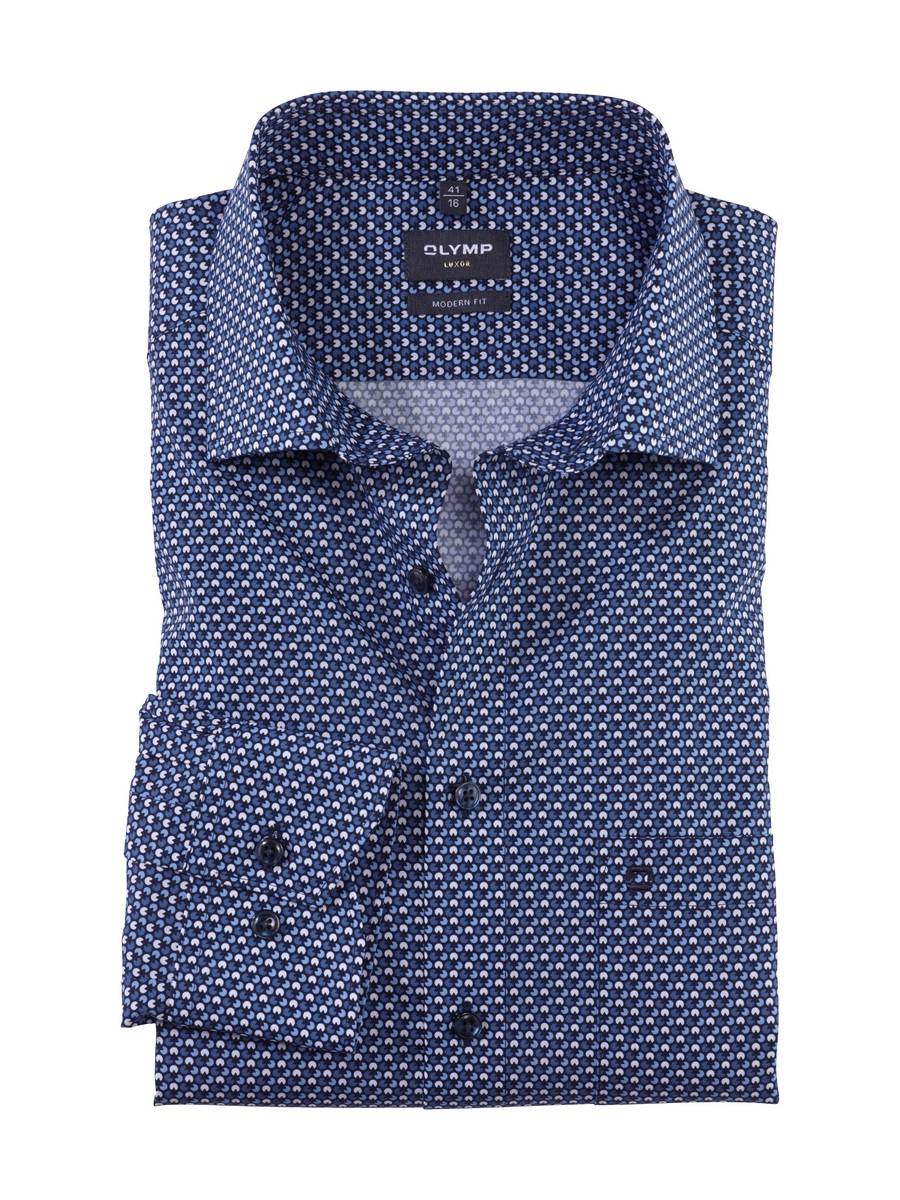 Olymp Camicia olymp blu in cotone popeline stampato modern fit