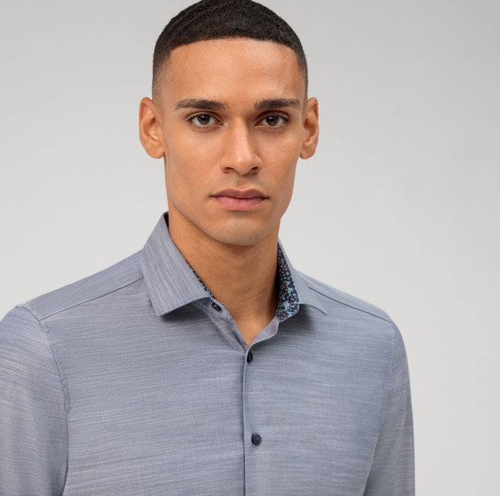 Olymp Camicia Olymp Blu Marine Level Five Slim Fit Cotone Stretch