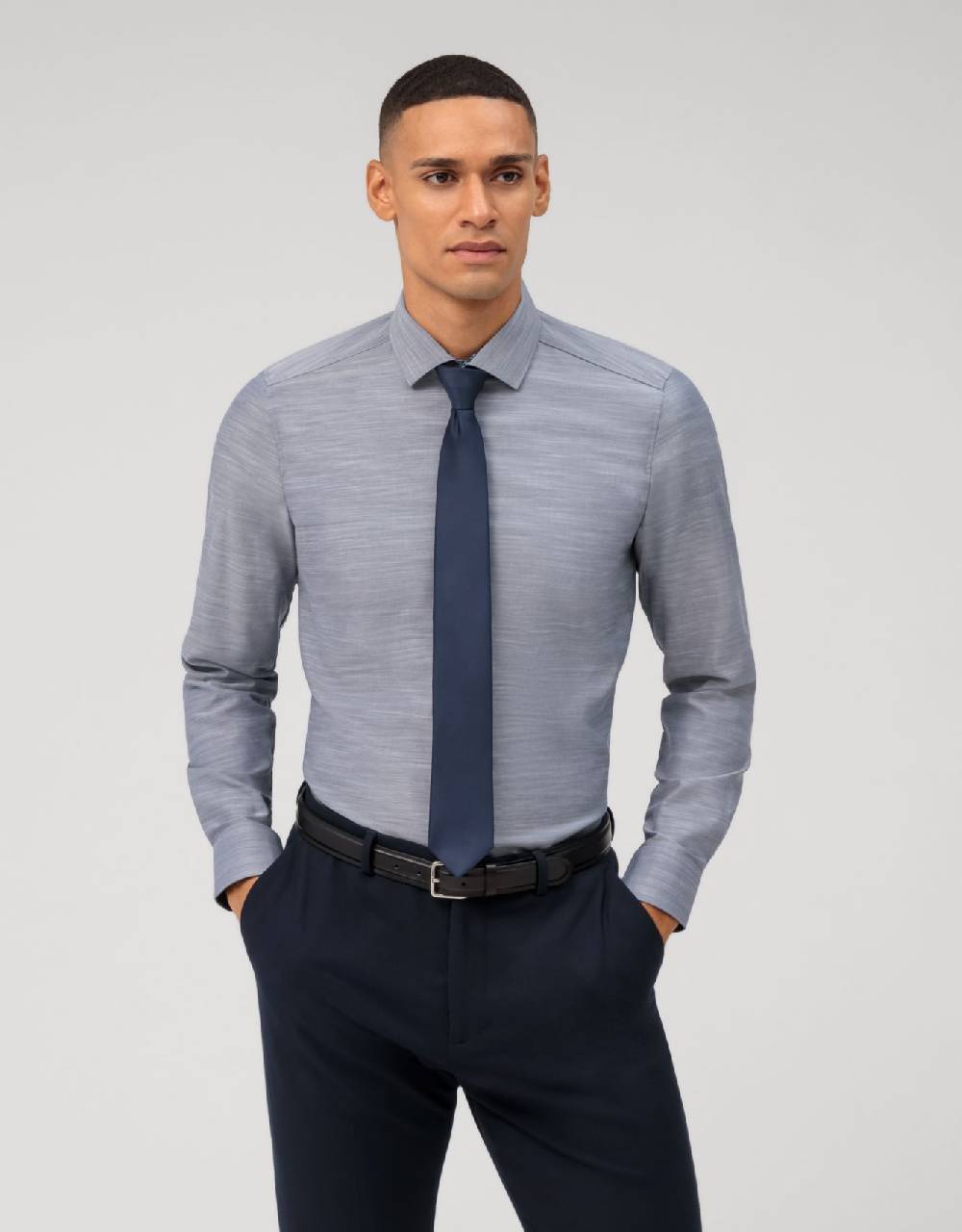 Olymp Camicia olymp blu marine level five slim fit cotone stretch