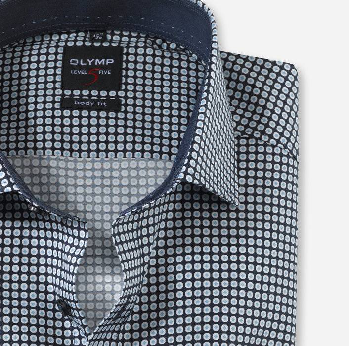 Olymp Camicia Olymp Body Fit Blu Fantasia In Cotone Stampato Stretch