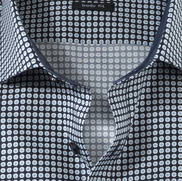 Olymp Camicia Olymp Body Fit Blu Fantasia In Cotone Stampato Stretch