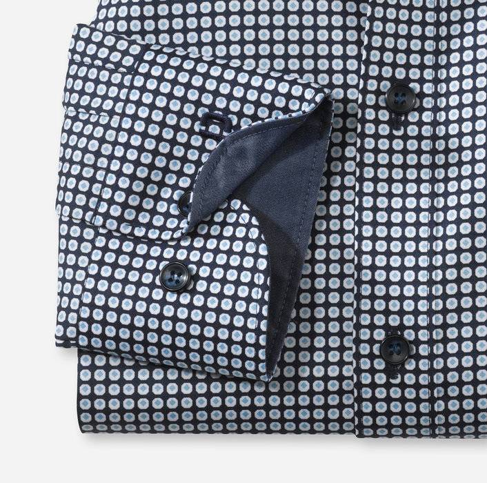 Olymp Camicia Olymp Body Fit Blu Fantasia In Cotone Stampato Stretch