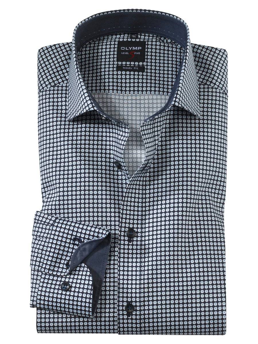 Olymp Camicia olymp body fit blu fantasia in cotone stampato stretch