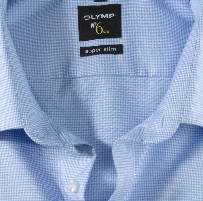 Olymp Camicia Olymp Celeste A Quadretti Super Slim Fit Cotone Stretch