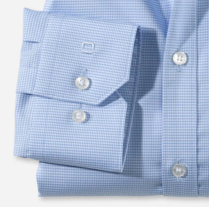 Olymp Camicia Olymp Celeste A Quadretti Super Slim Fit Cotone Stretch