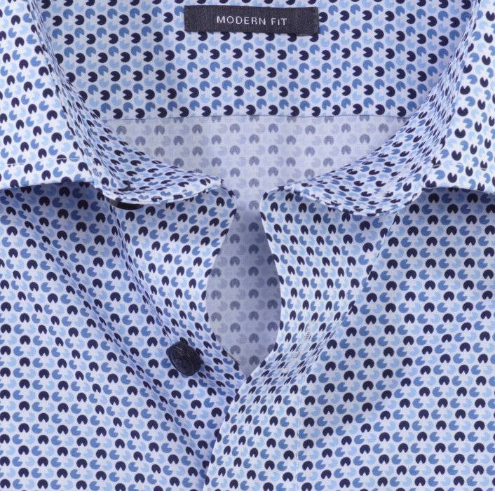 Olymp Camicia Olymp Celeste In Cotone Popeline Stampato Modern Fit