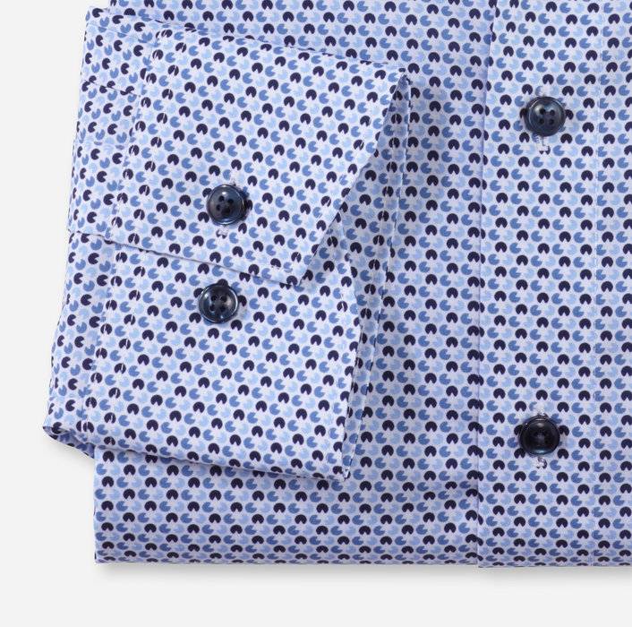 Olymp Camicia Olymp Celeste In Cotone Popeline Stampato Modern Fit