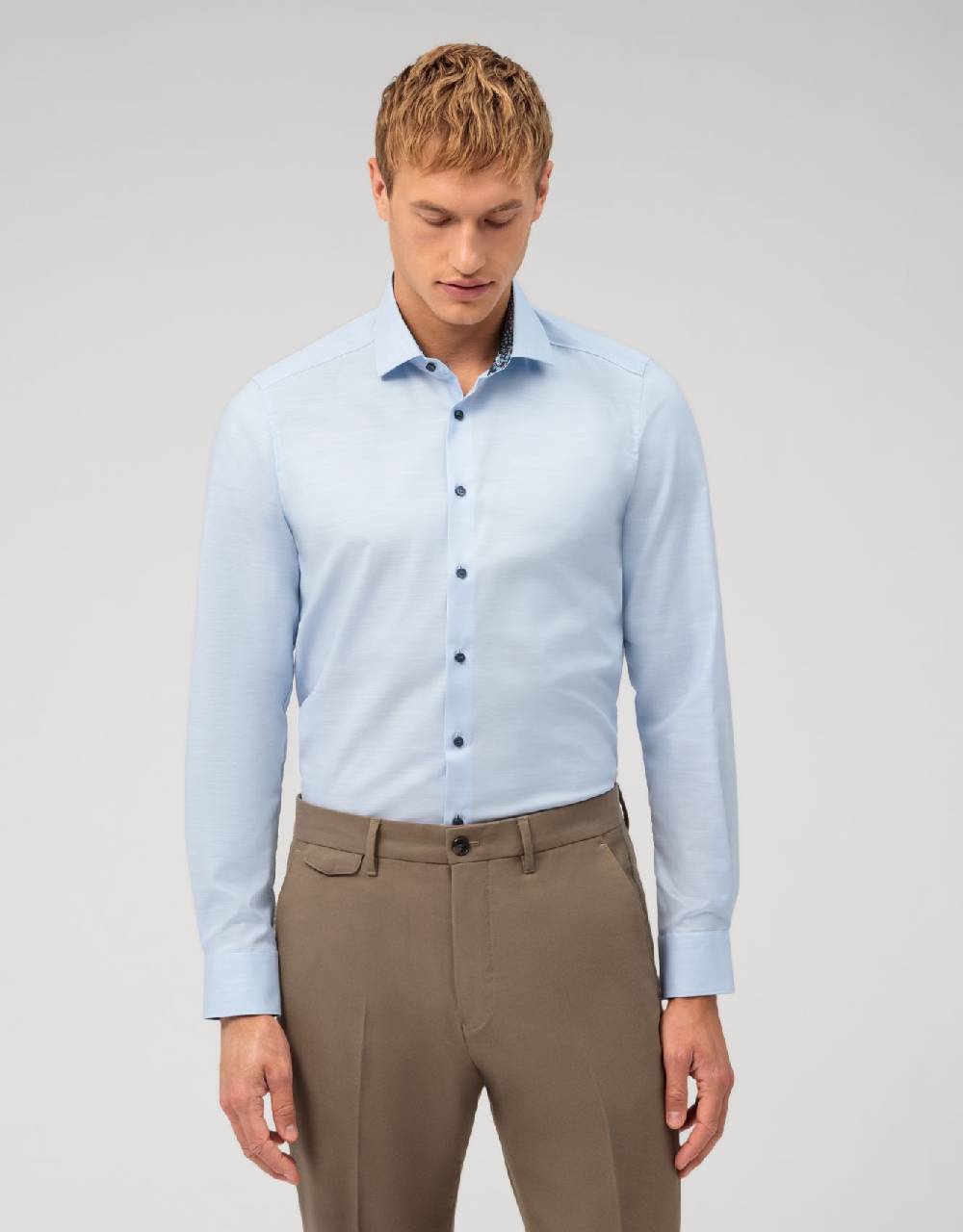 Olymp Camicia olymp celeste level five slim fit cotone stretch
