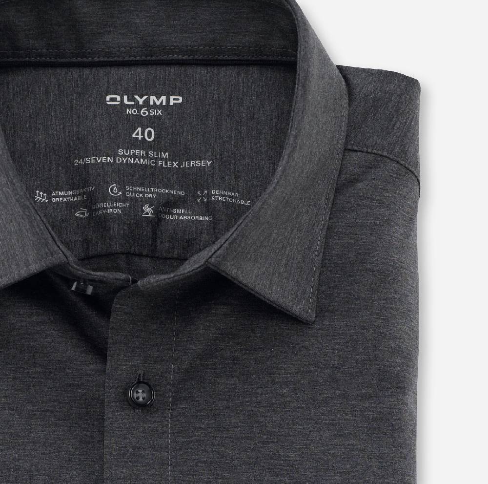 Olymp Camicia Olymp Grigio Antracite In Jersey Super Slim Fit