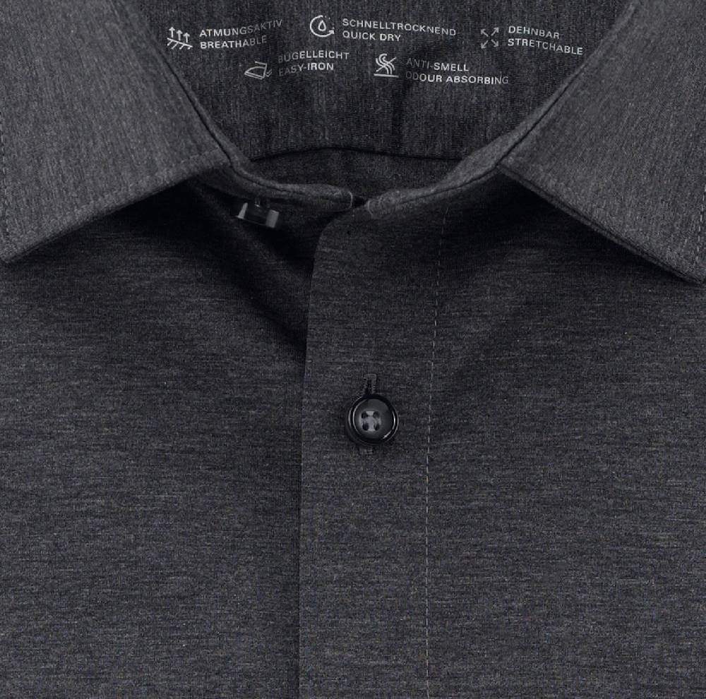 Olymp Camicia Olymp Grigio Antracite In Jersey Super Slim Fit