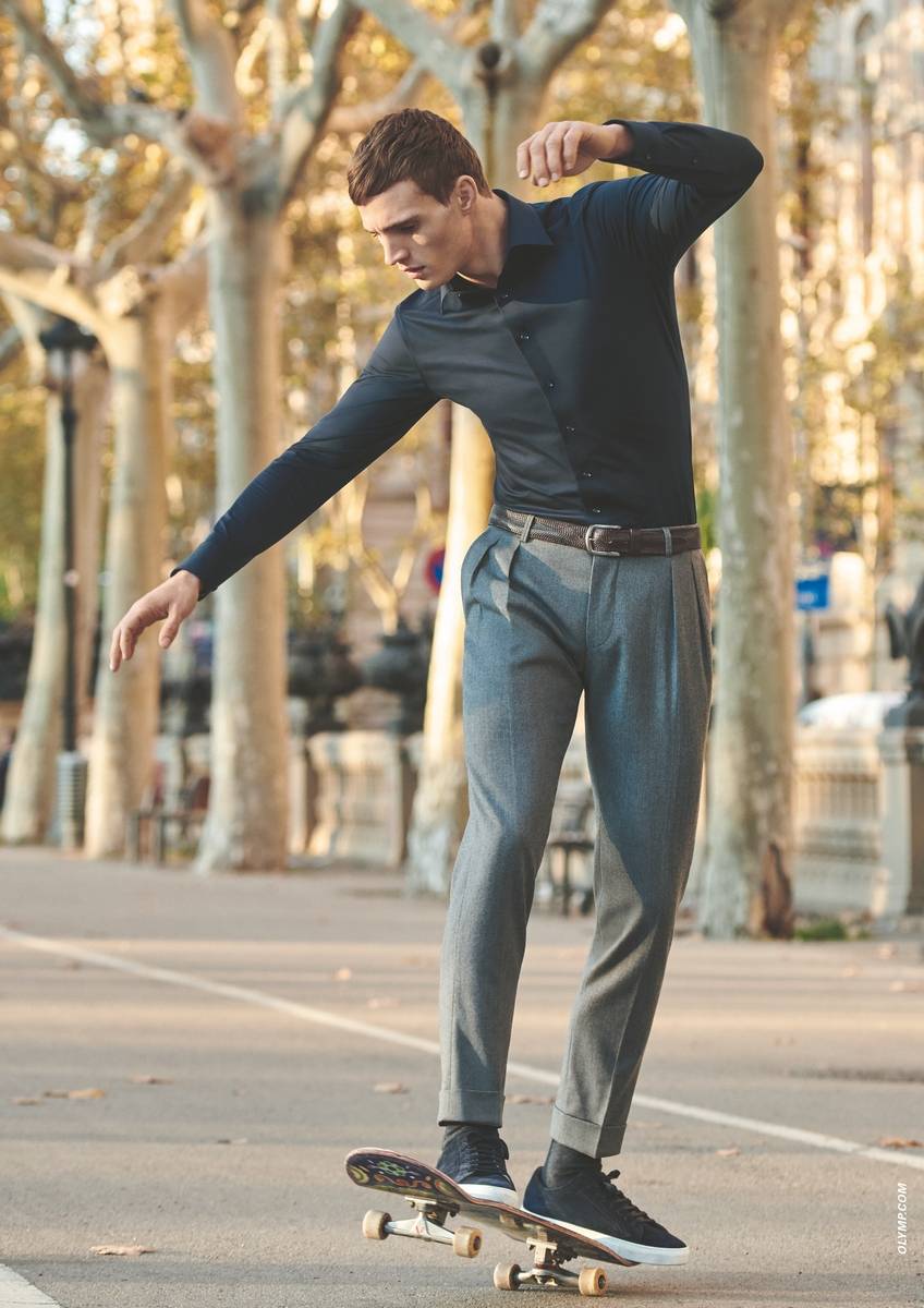 Olymp Camicia Olymp In Jersey Blu Scuro Super Slim Fit