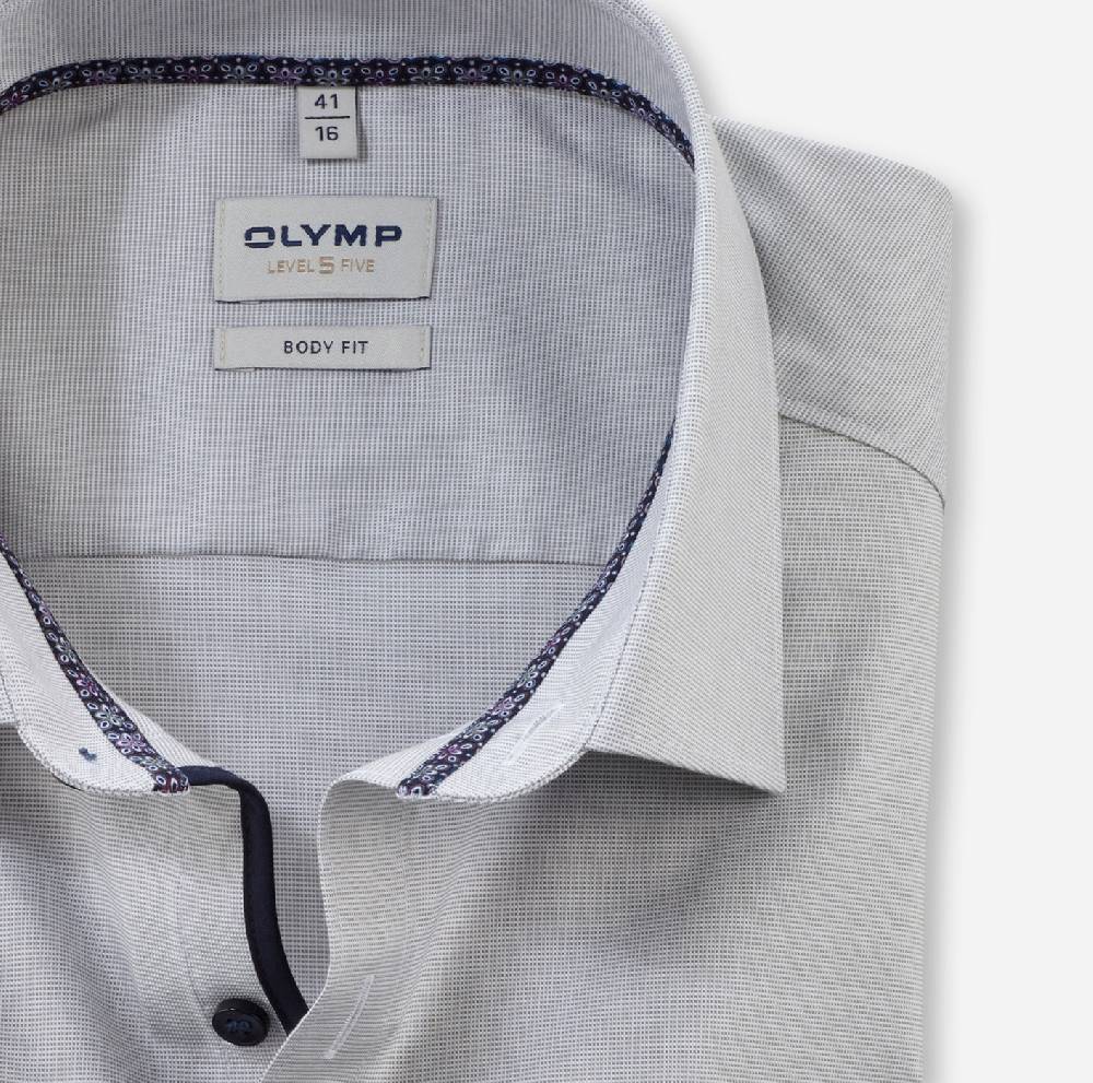 Olymp Camicia Olymp Level Five Grigio Mastice Slim Fit Cotone Stretch