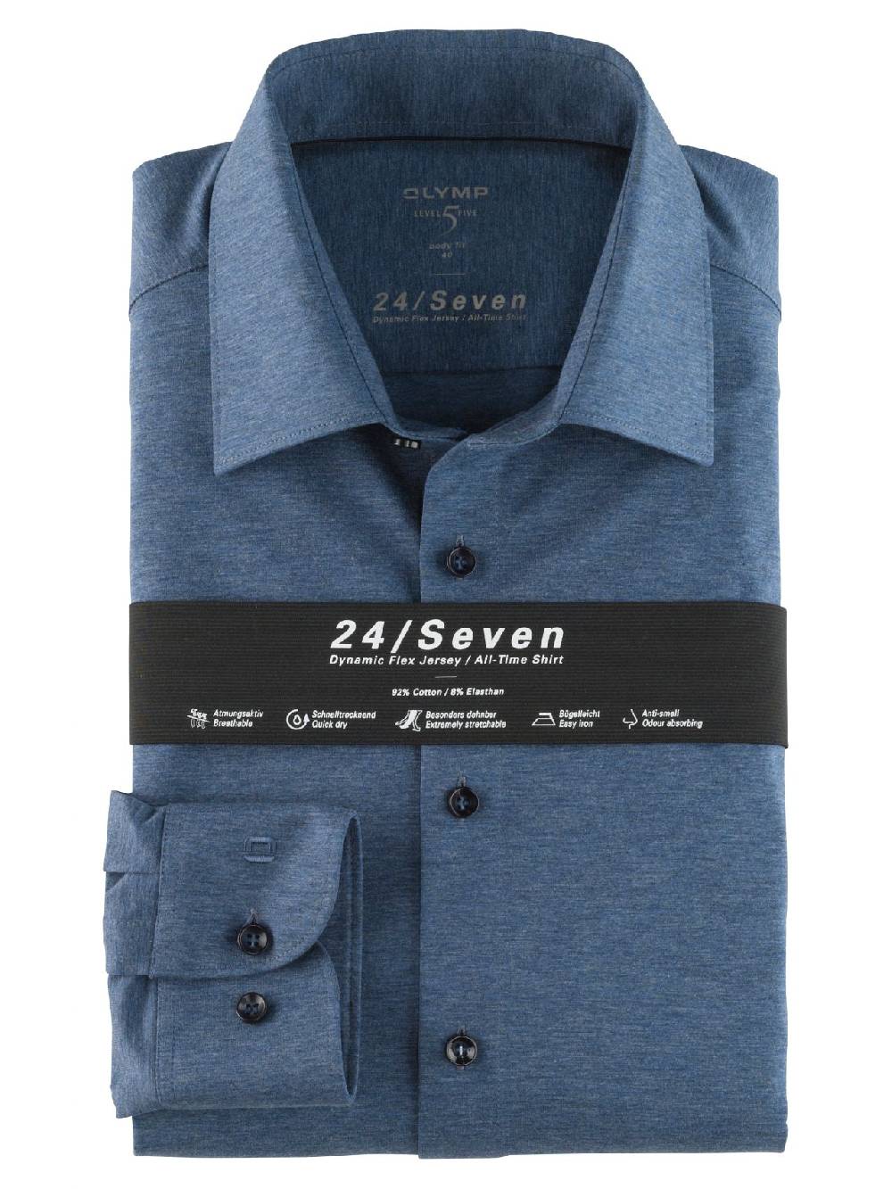 Olymp Camicia olymp level five in jersey azzurra slim fit