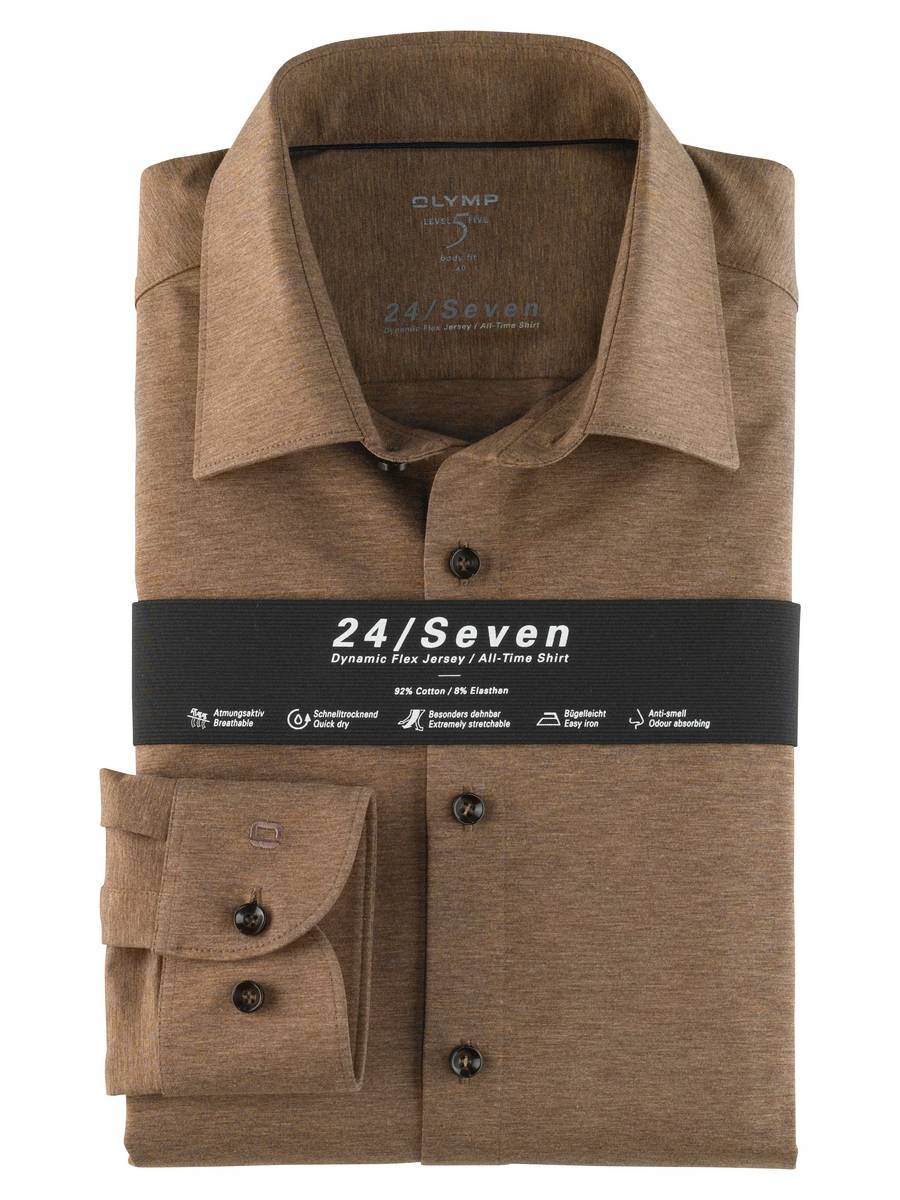 Olymp Camicia olymp level five in jersey marrone slim fit