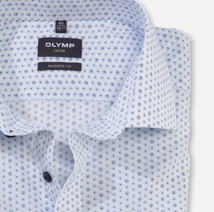 Olymp Camicia Olymp Luxor Celeste In Cotone Stampato Facile Stiro