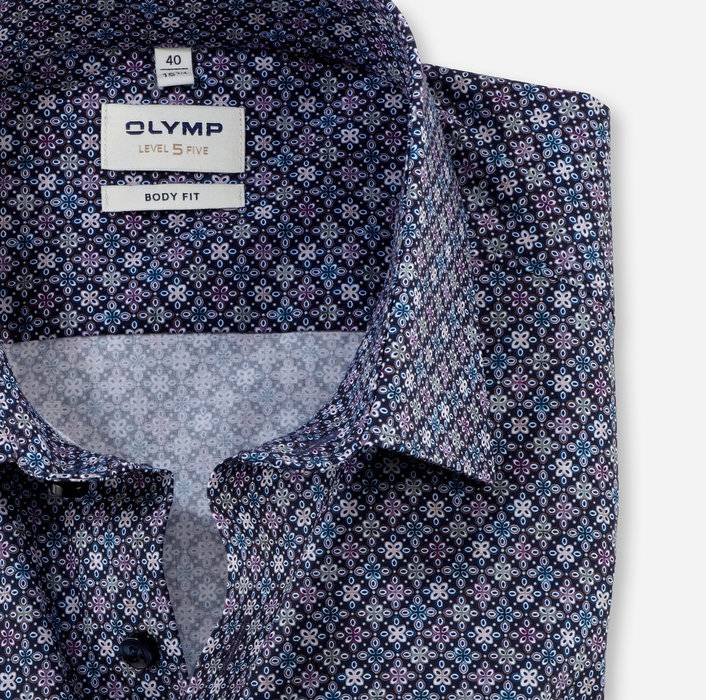 Olymp Camicia Olymp Slim Fit Blu Cotone Stretch Stampato
