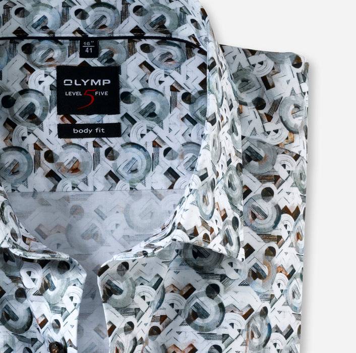 Olymp Camicia Olymp Slim Fit Disegno Grafico Stampato Cotone Stretch