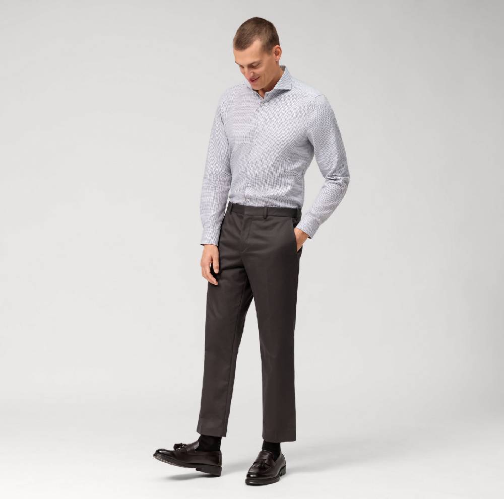 Olymp Camicia Olymp Slim Fit Micro Disegno Marrone E Rosso