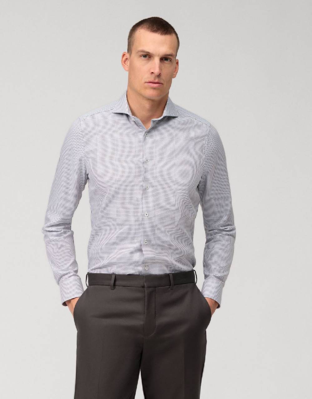 Olymp Camicia olymp slim fit micro disegno marrone e rosso