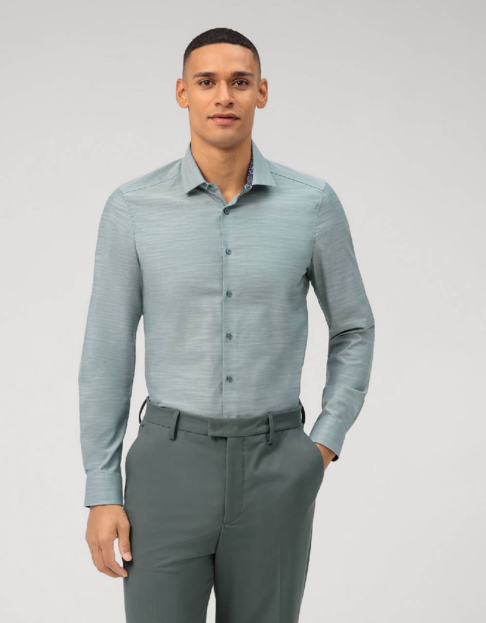 Olymp Camicia olymp verde level five slim fit cotone stretch