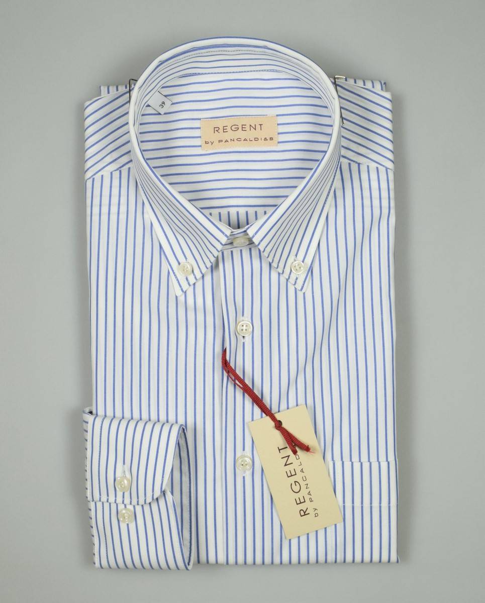 Regent By Pancaldi Camicia PancaldI A Righe Azzurro Button Down Con Taschino