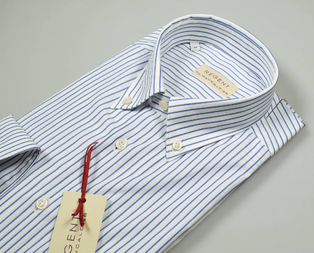 Regent By Pancaldi Camicia PancaldI A Righe Azzurro Button Down Con Taschino