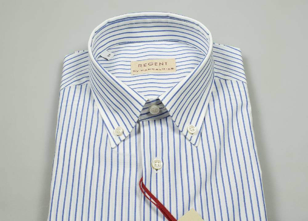 Regent By Pancaldi Camicia PancaldI A Righe Azzurro Button Down Con Taschino