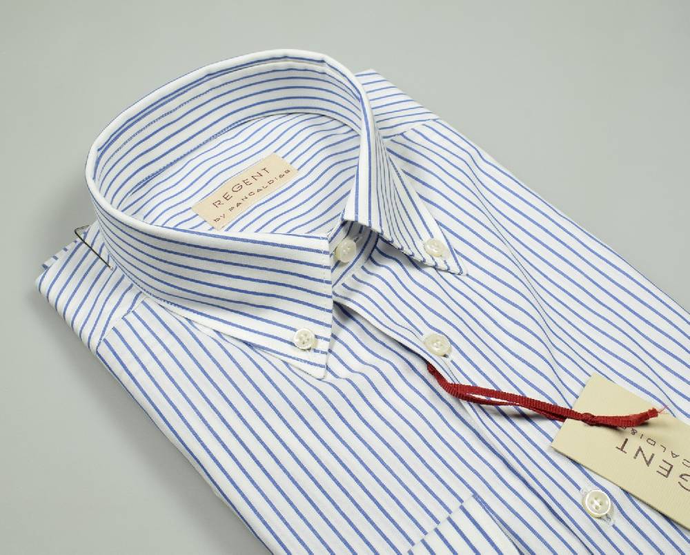 Regent by Pancaldi Camicia pancaldI a righe azzurro button down con taschino
