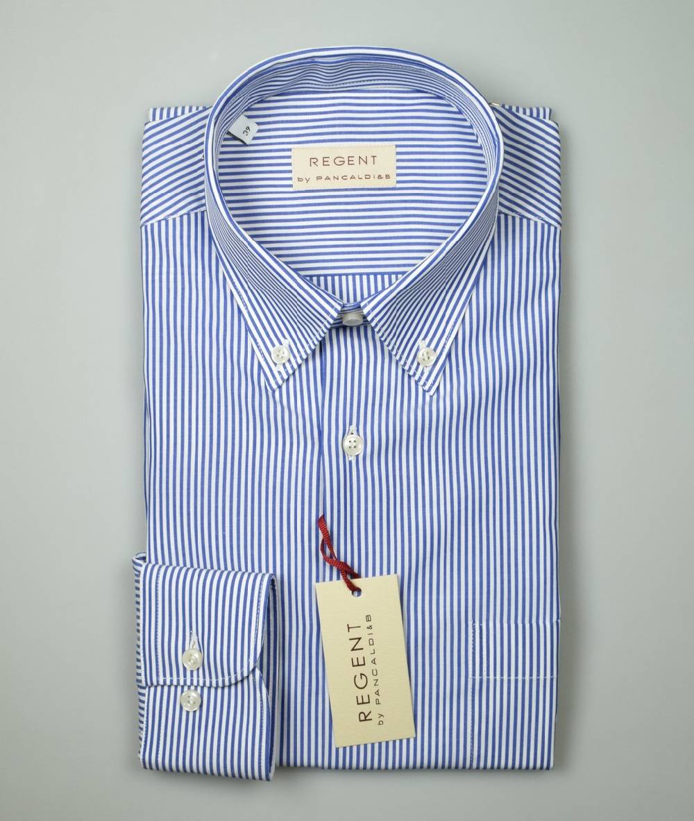 Regent By Pancaldi Camicia Pancaldi A Righe Azzurro Regular Fit Button Down
