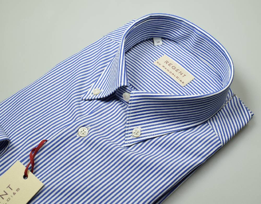 Regent By Pancaldi Camicia Pancaldi A Righe Azzurro Regular Fit Button Down