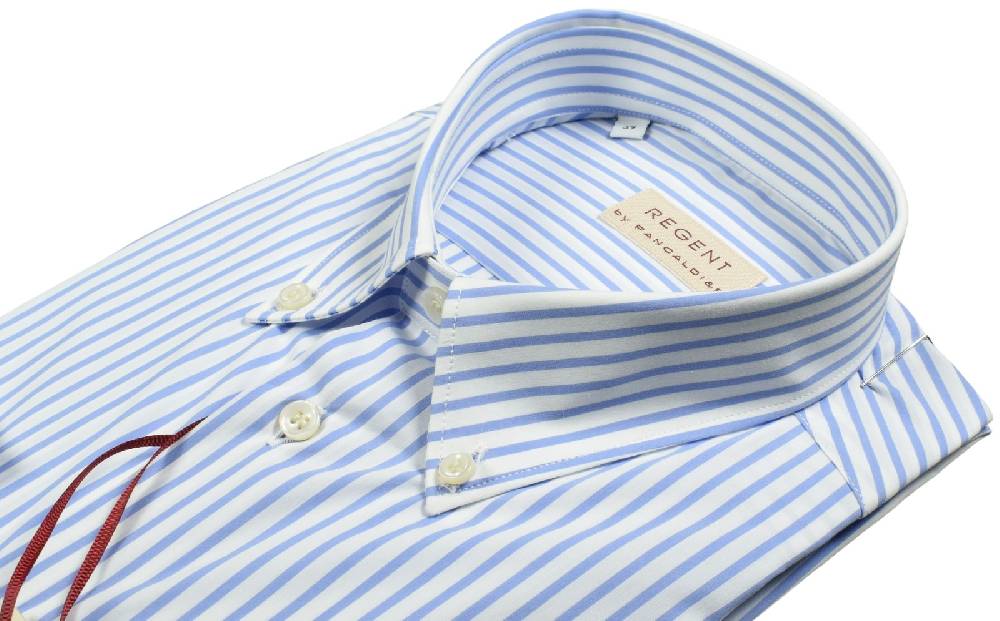 Regent By Pancaldi Camicia Pancaldi A Righe Azzurro Regular Fit Cotone Stretch