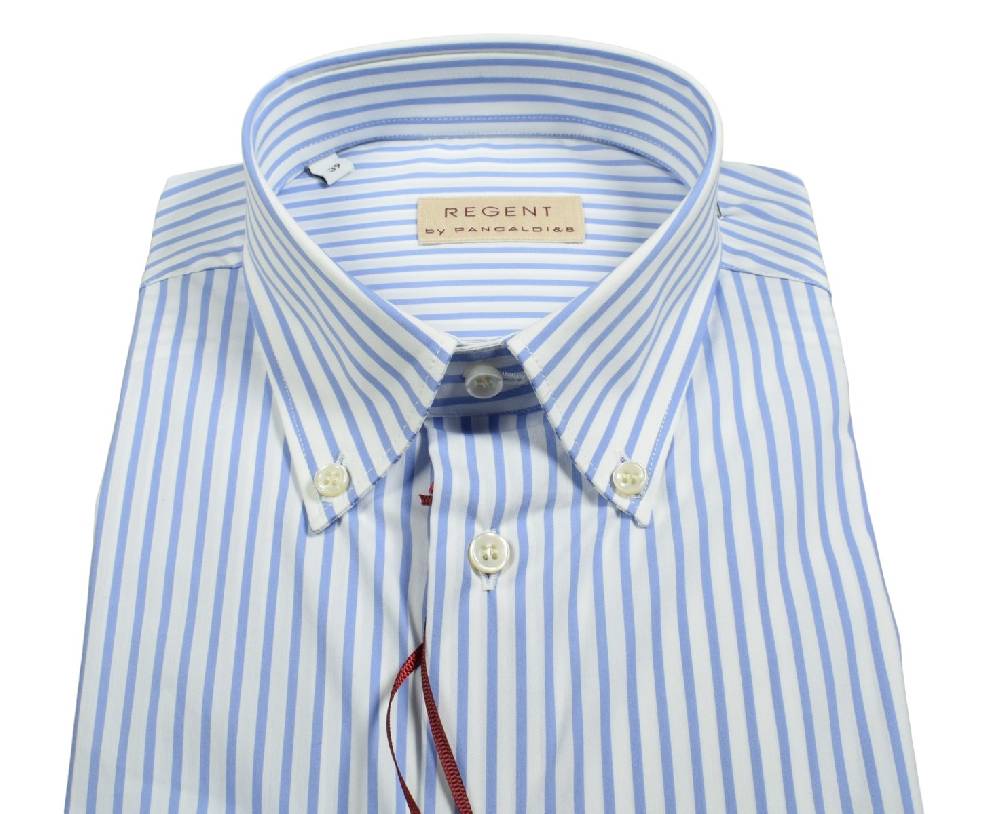 Regent By Pancaldi Camicia Pancaldi A Righe Azzurro Regular Fit Cotone Stretch