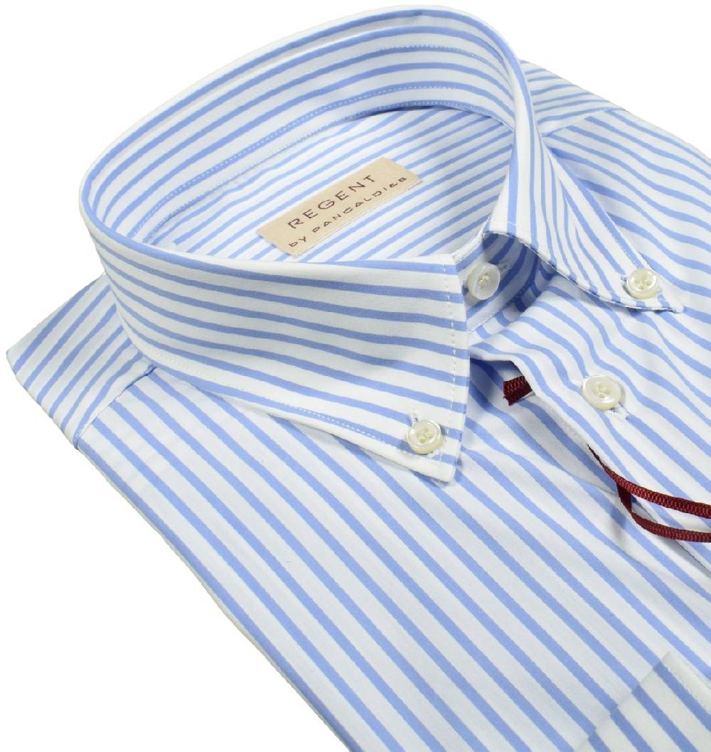 Regent by Pancaldi Camicia pancaldi a righe azzurro regular fit cotone stretch