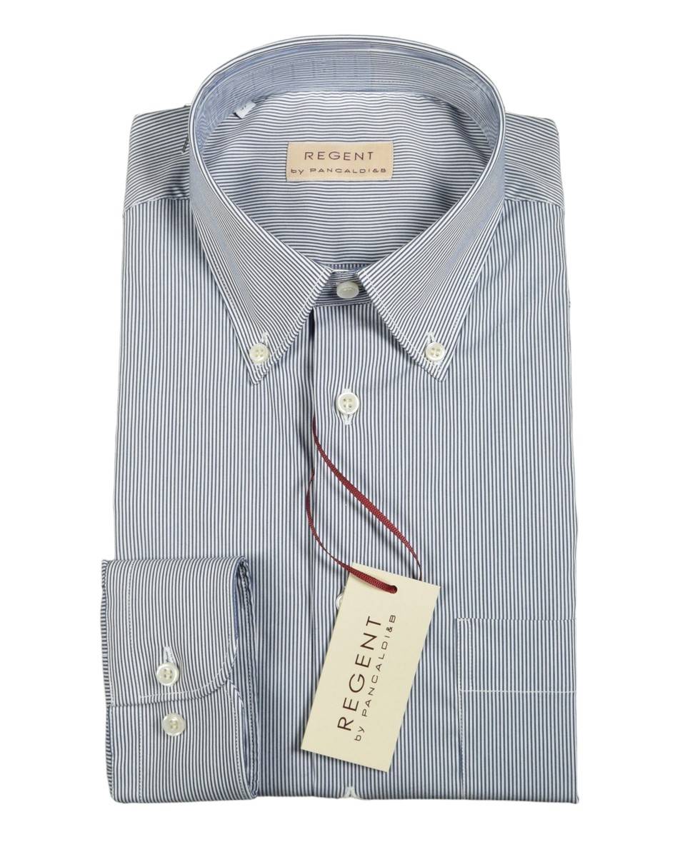 Regent By Pancaldi Camicia Pancaldi A Righe Strette Blu Regular Fit Cotone Stretch
