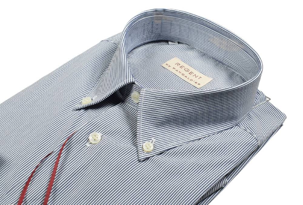Regent By Pancaldi Camicia Pancaldi A Righe Strette Blu Regular Fit Cotone Stretch