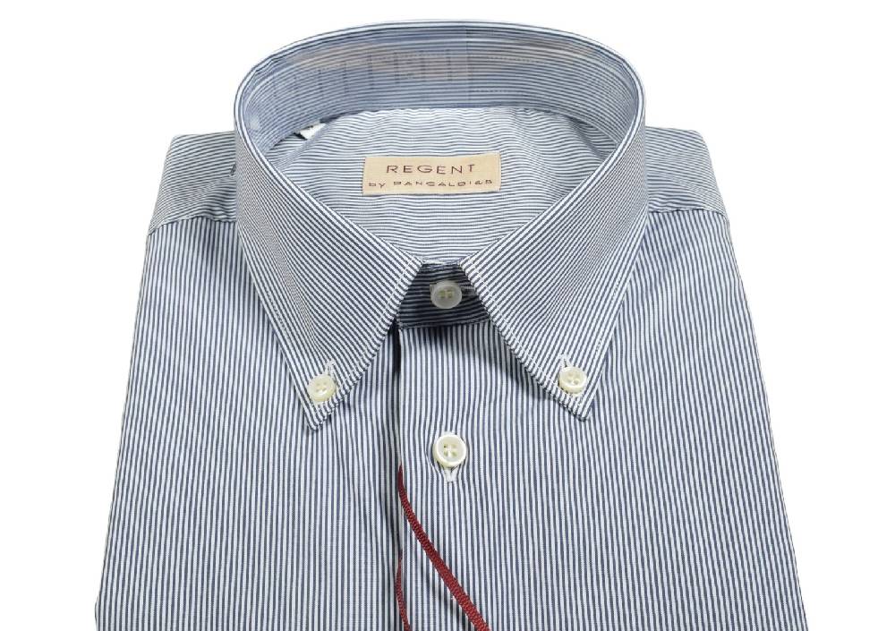 Regent By Pancaldi Camicia Pancaldi A Righe Strette Blu Regular Fit Cotone Stretch