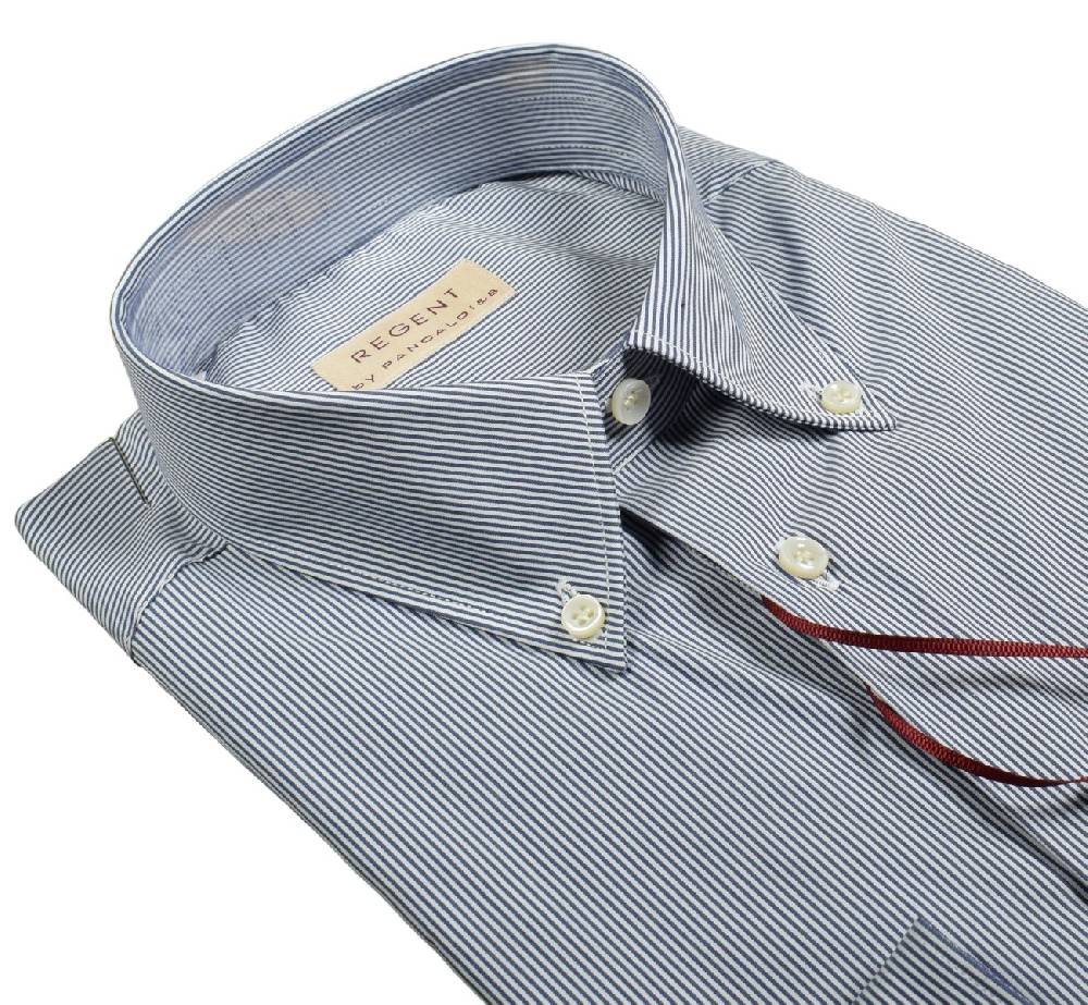Regent by Pancaldi Camicia pancaldi a righe strette blu regular fit cotone stretch