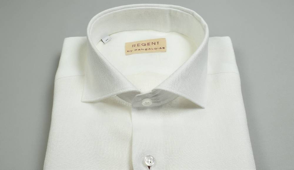 Regent By Pancaldi Camicia Pancaldi Bianca Slim Fit In Puro Lino Collo Alla Francese