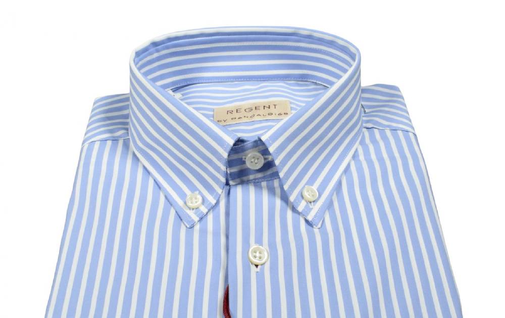Regent By Pancaldi Camicia Pancaldi Celeste A Righe Regular Fit Cotone Stretch