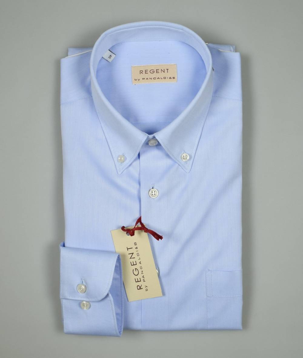 Regent By Pancaldi Camicia Pancaldi Celeste Cotone Twill Button Down