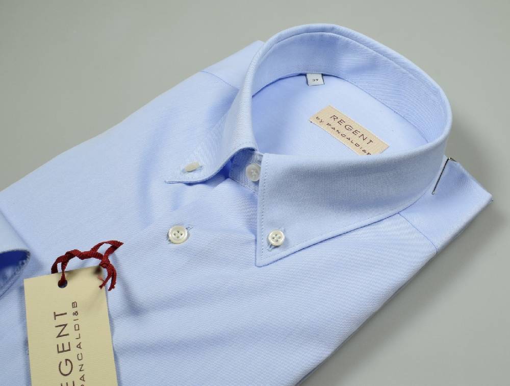 Regent By Pancaldi Camicia Pancaldi Celeste Cotone Twill Button Down