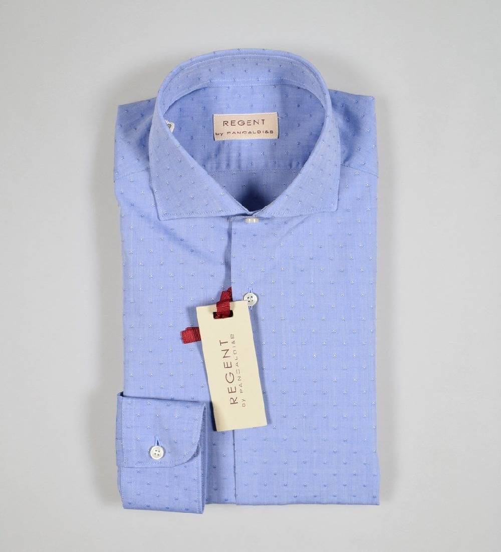Regent By Pancaldi Camicia Pancaldi Celeste Slim Fit Disegno Piccolo Stampato