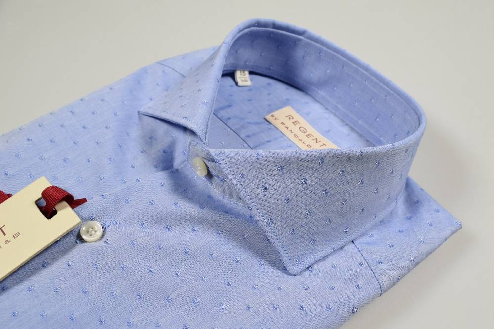 Regent By Pancaldi Camicia Pancaldi Celeste Slim Fit Disegno Piccolo Stampato